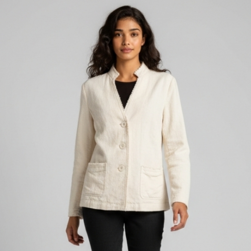 J. Jill  Linen Blend Fringe Trim Blazer Jacket In White Size 12 - Picture 11 of 11